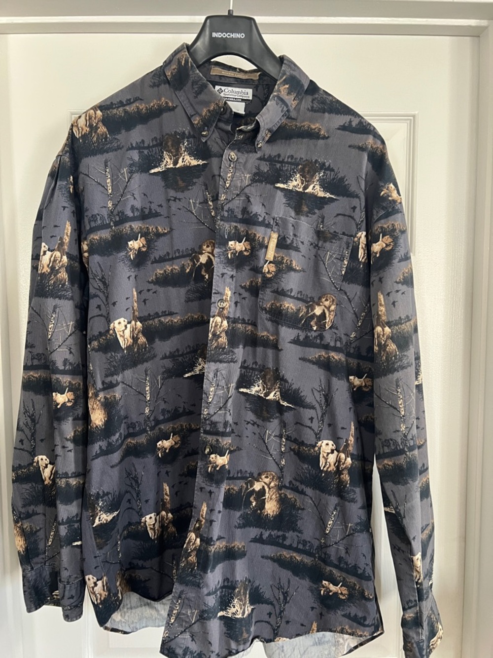 Columbia Navy Gray Outdoor Canine Print Button-Up Shirt
